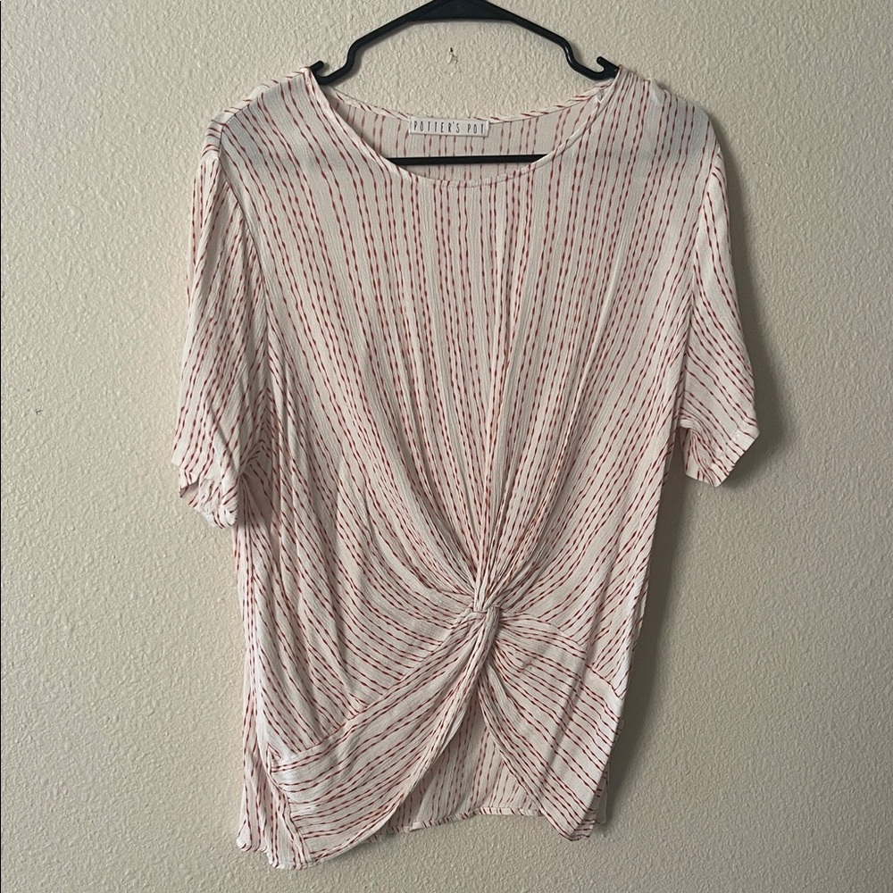 Cream and Orange Striped Blouse- lightweight and cute